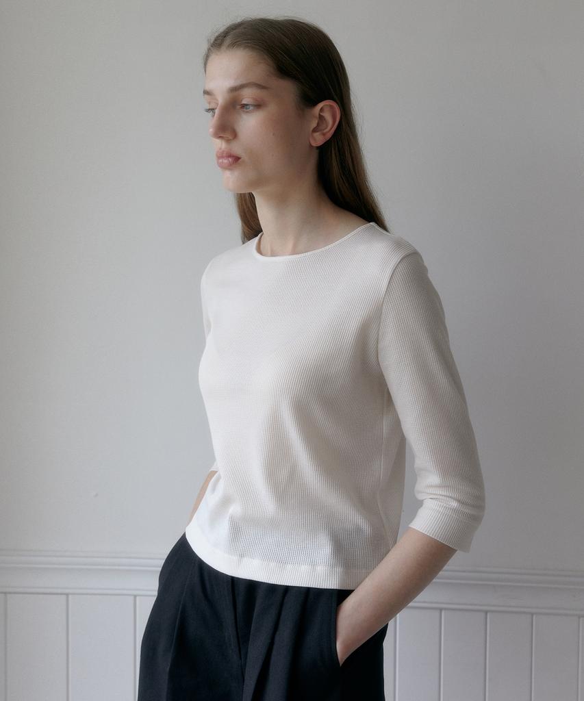 38COMEONCOMMON Waffle Three-Quarter Sleeve T-Shirts (Ivory)
