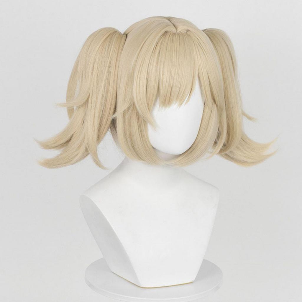Gold Short Wig with Twin Perfect for and with Wig Perfect for Cultural and School Tail, Cosplay, Games, Disguises. Heat-Resistant Net. Halloween,