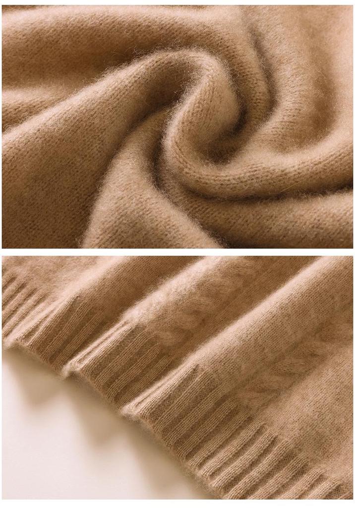 Damen Kaschmir Zopfmuster Pullover - Herbst/Winter 2024, Verdickter Sieben-Gauge Doppelgarn, Halbhoher Kragen Pullover.