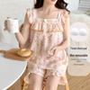 Women's Cloud Cotton Camisole Pajamas with Built-in Bra - Summer Sweet Style, Two-Piece Shorts Set, Wear Indoors or Out.