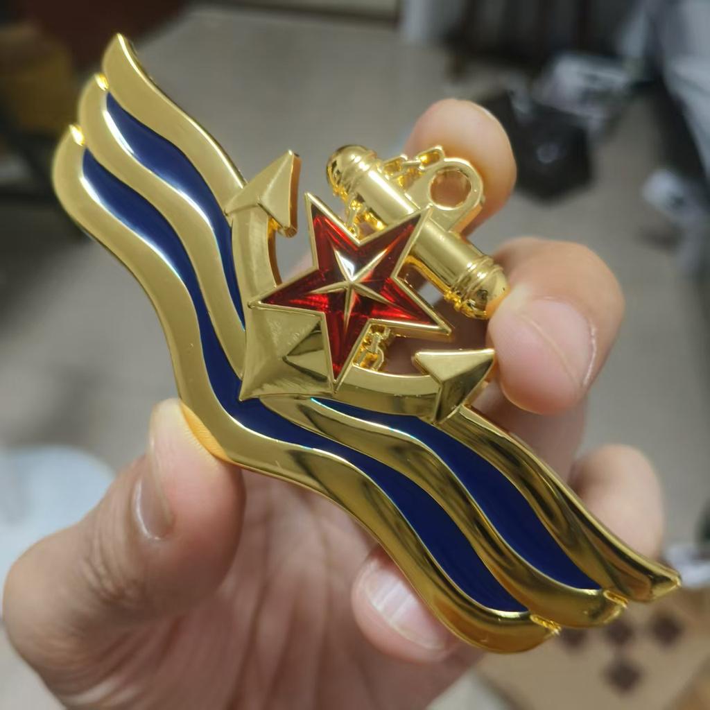 Navy-themed red five-pointed star ship anchor car emblem 3D metallic wing car sticker personalized body decoration badge