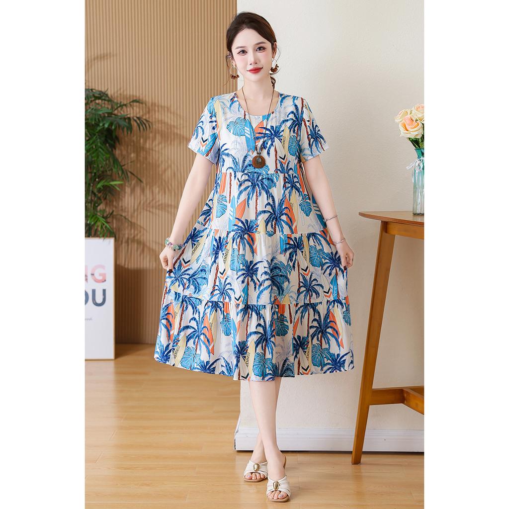 Dress Women Summer Sundress Casual Short Sleeve Dress Vestidos Female O-Neck Robe Oversized Bohemian Dresses