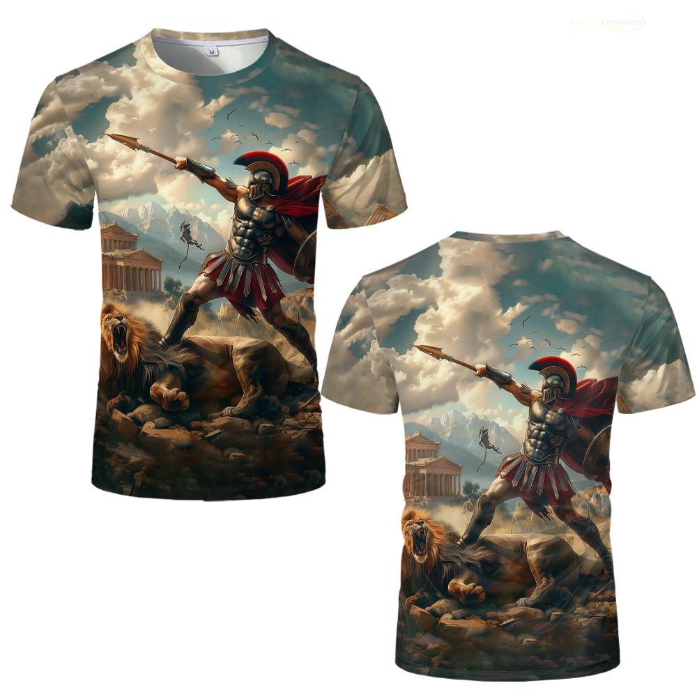 

Футболка с рисунком римского гладиатора из 100% хлопка, летняя футболка с принтом солдата-спартанца, мужская повседневная унисекс детская футболка 6XL