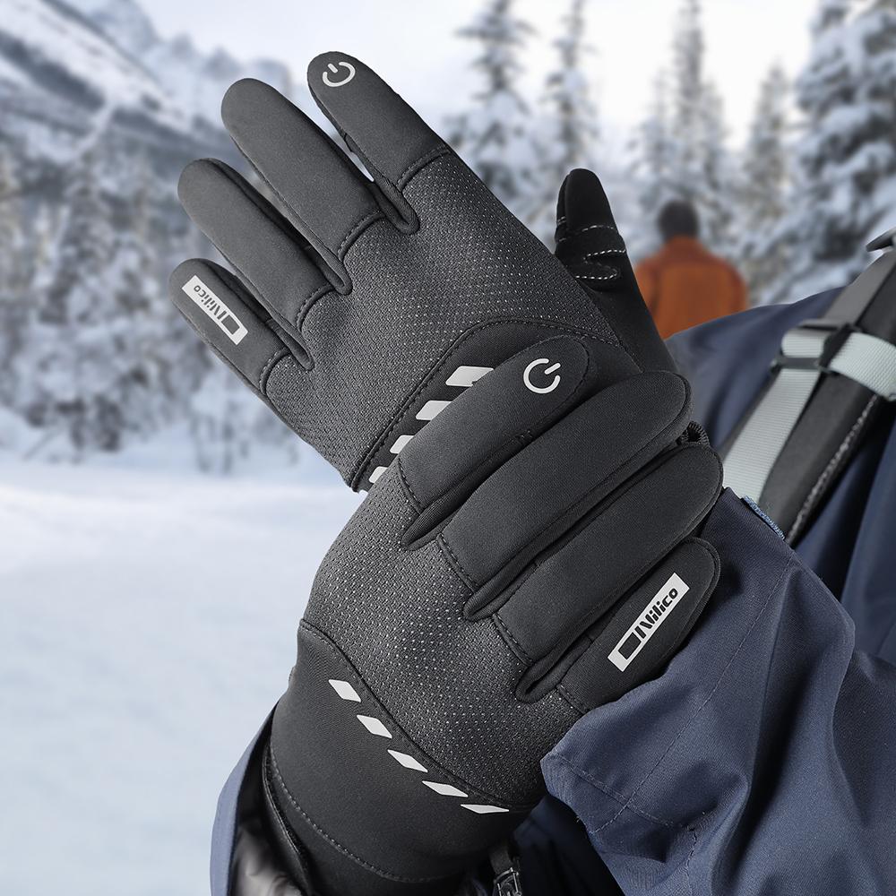 Men Winter Waterproof Cycling Gloves Outdoor Sports Running Motorcycle Ski Touch Screen Fleece Gloves Non-slip Warm Full Fingers