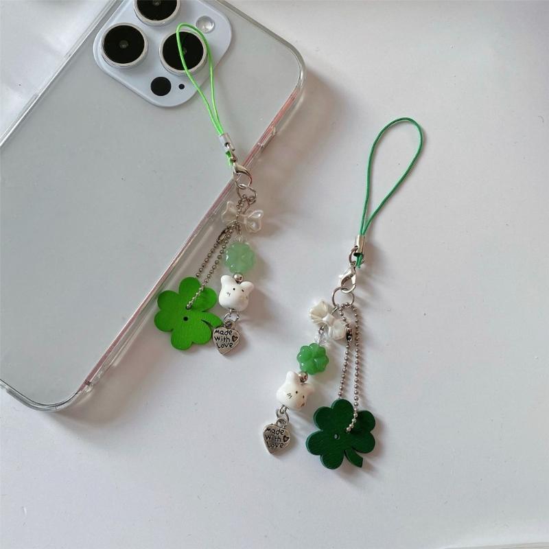 Lucky Four Leaf Clovers Phone Charm with Cute Rabbit Design Unique Fashion Accessory for Women and Students