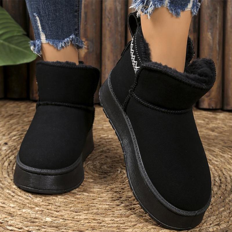 Classic Embroidery Faux Fur Ankle Boots Women Winter Side Zipper Platform Warm Snow Boots Woman Round Toe Non Slip Botas Mujer