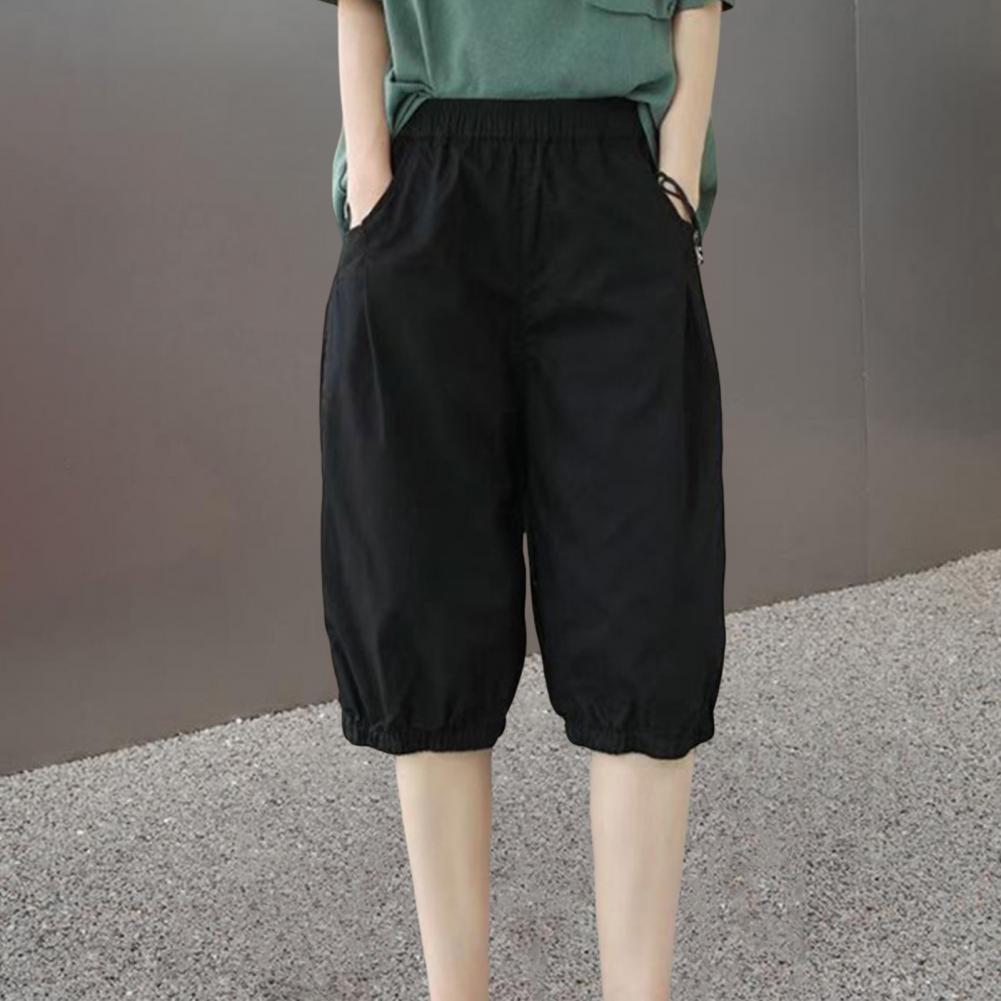 Women Leisure Shorts Streetwear Womens Knee-length Leisure Shorts with Elastic Waistband for Summer Comfortable Fit Fit Single Color Pants for Lei