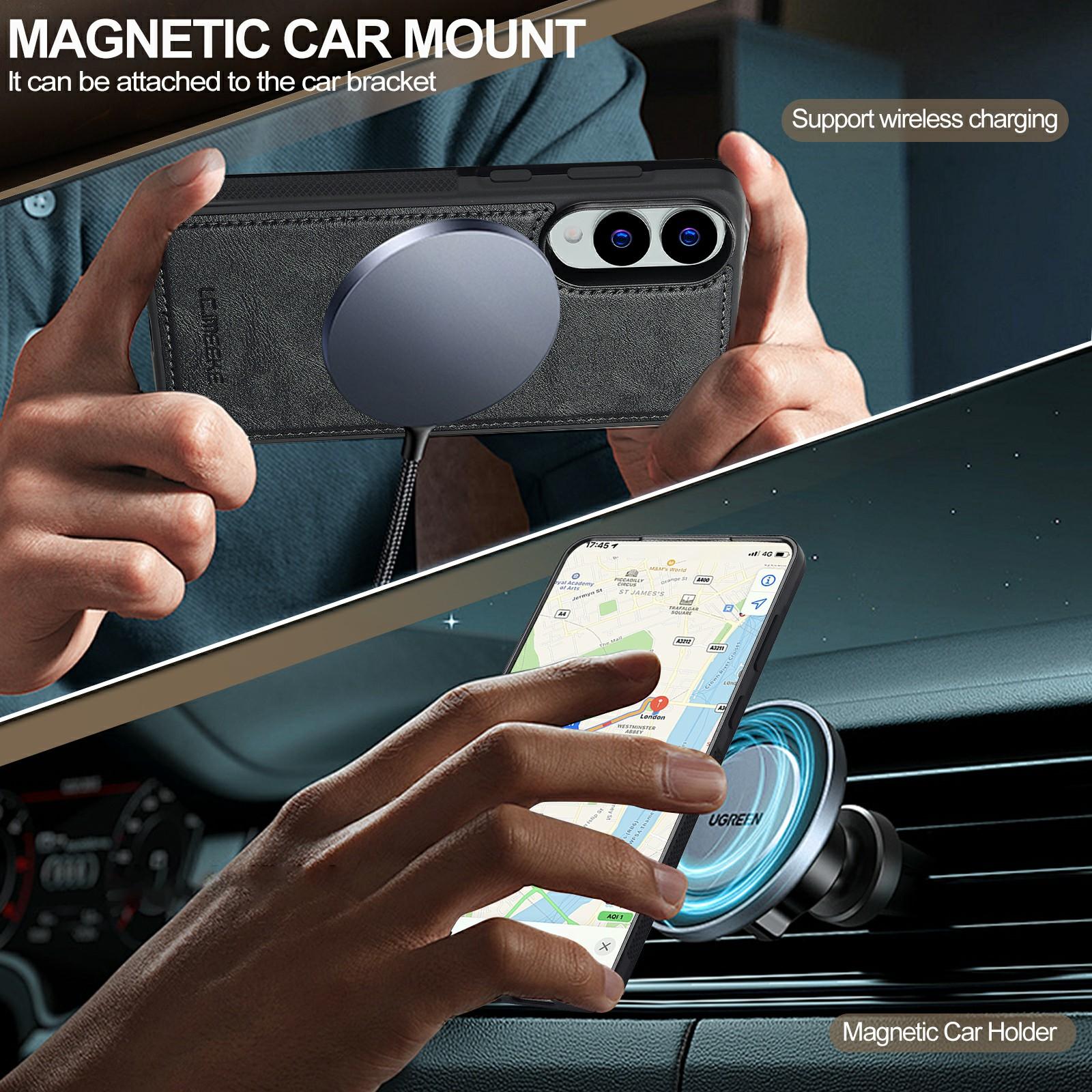 

LC.IMEEKE For Samsung Galaxy S25 Edge Magnetic Case Compatible with MagSafe Leather+TPU Back Cover Red