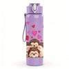 1PC Bear With Pink Hearts 750ml Color Plastic Sports Water Bottle Leakproof Flip Straw Lid Suitable for Sports Office Home Use