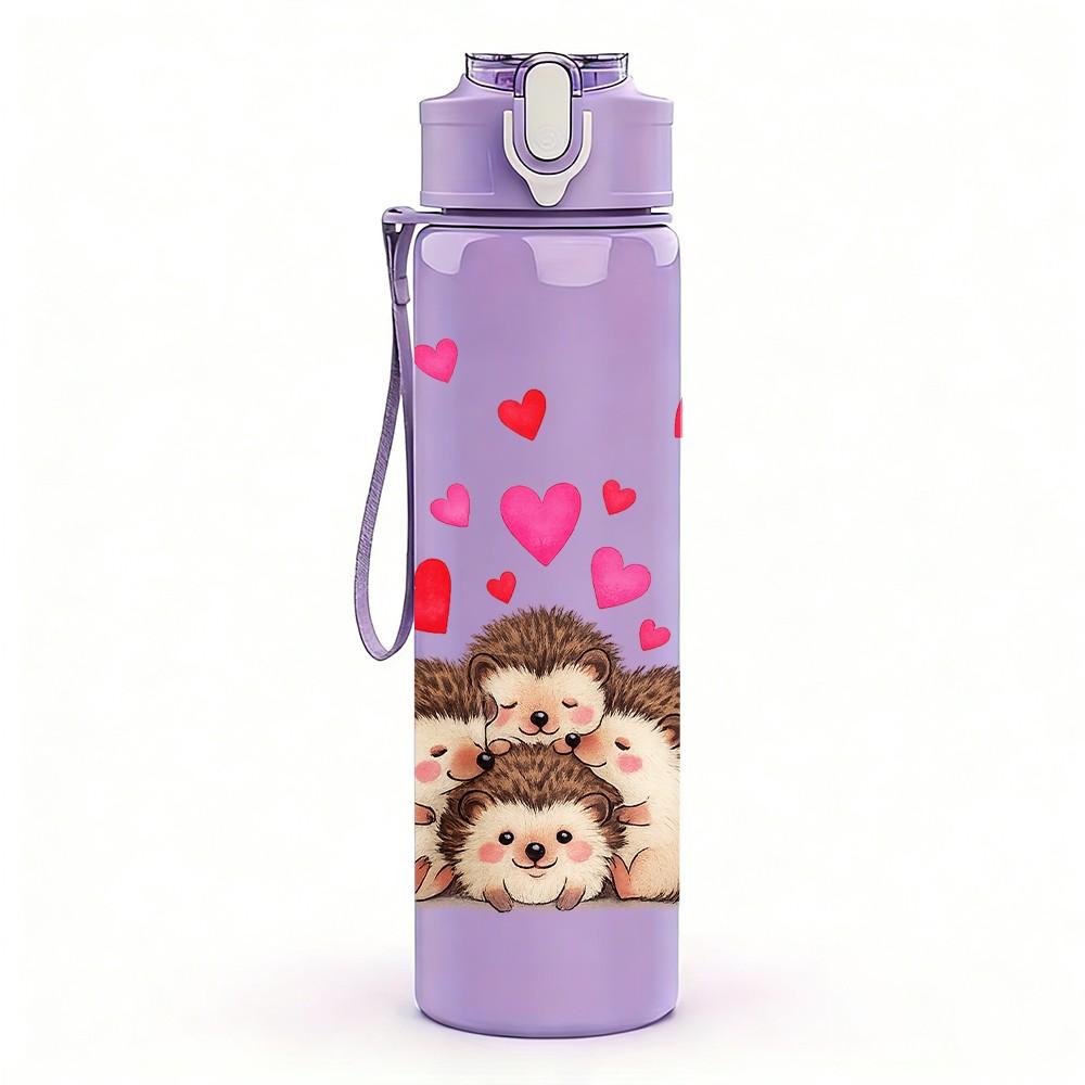1PC Bear With Pink Hearts 750ml Color Plastic Sports Water Bottle Leakproof Flip Straw Lid Suitable for Sports Office Home Use