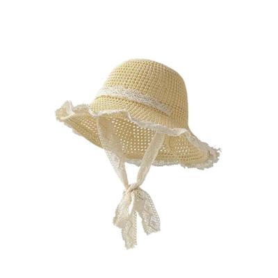 Lace Up Children Straw Sun Hat Shading Hat Anti-UV Sun Hat Cartoon Sunshade Hat Korean Style Foldable Children's Visor Hat