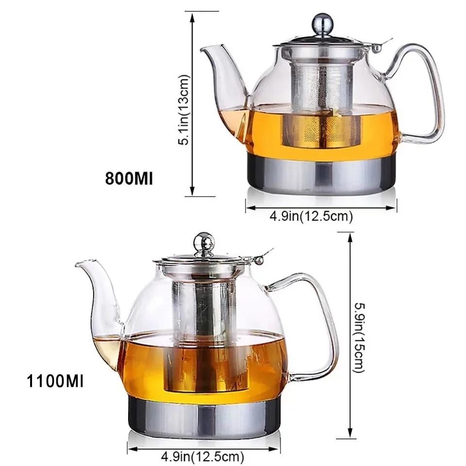 Tetera de Cristal 800/1100ML Estufa de Gas Cocina de Inducción Hervidor de Agua Tetera China Con Filtro Resistente al Calor Té de Flores