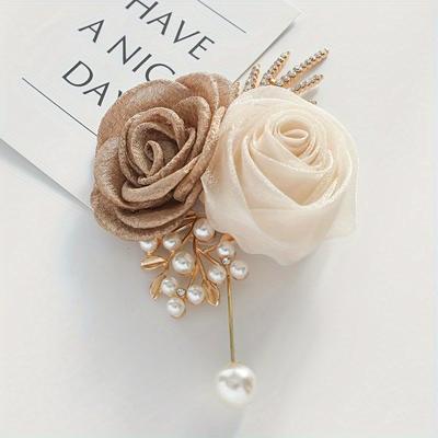 1PC Beautiful Rose with Metal High-end Groom Best Man Bride Bridesmaid Corsage for Wedding Parties