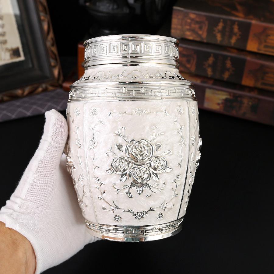 Lata de té plateada rosa para el hogar de alta calidad sellada de gran capacidad a prueba de humedad tanque de almacenamiento de alimentos adorno de proceso