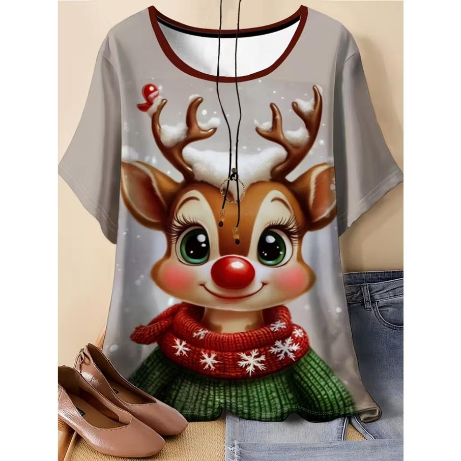 

Женская повседневная футболка с 3D-принтом на рождественскую тематику больших размеров от XL до 7XL, свободного кроя, с круглым вырезом и короткими рукавами XL