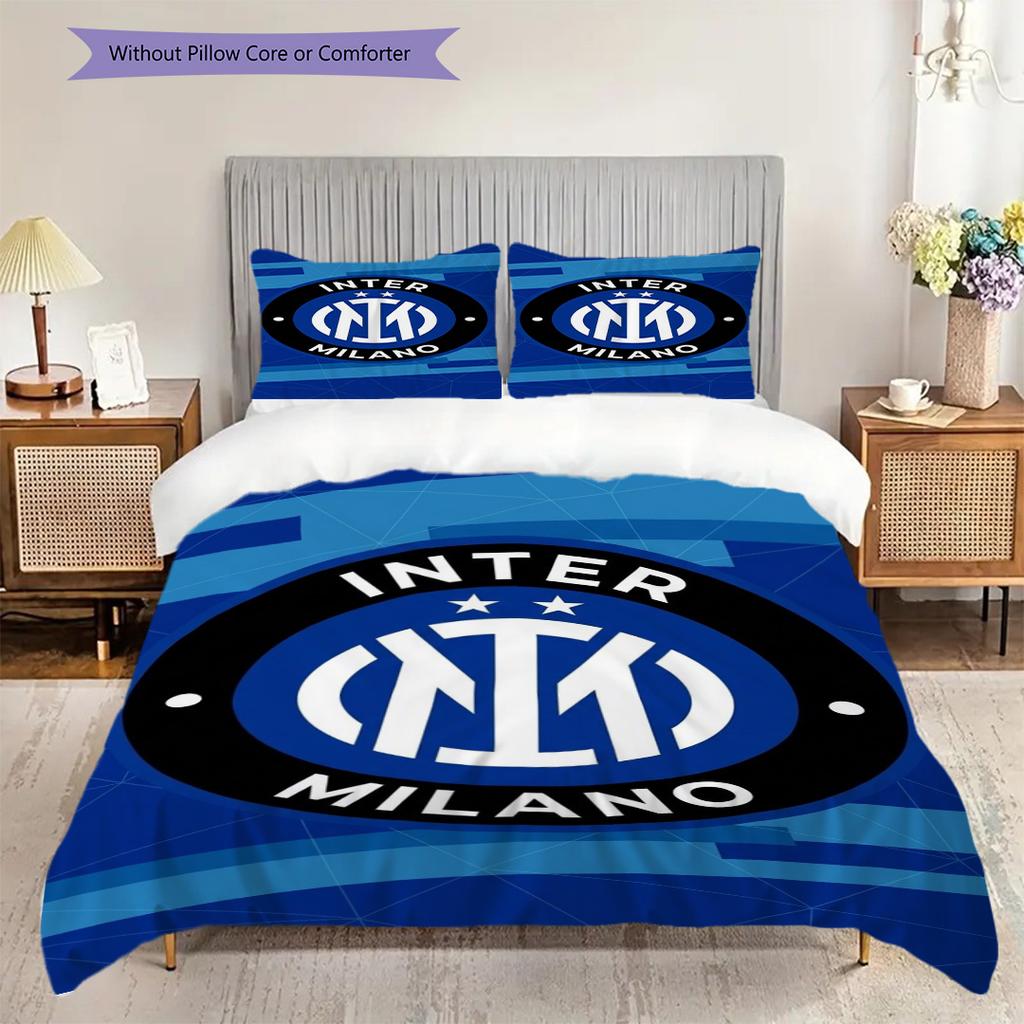 Biancheria da letto con design dello stemma dell'Inter (1 * copripiumino + 2 * federa, senza nucleo) Copripiumino e federa Set biancheria da letto Regalo di Natale compleanno
