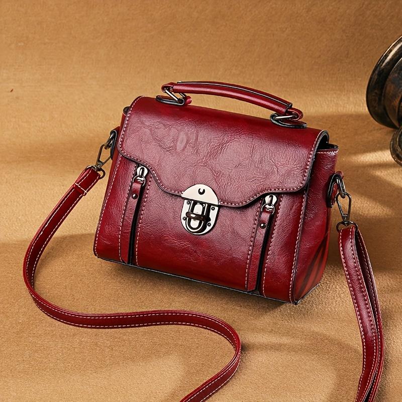 Trendy Flap Square Handbag, Buckle Decor Crossbody Bag, Women's Vintage Faux Leather Purse