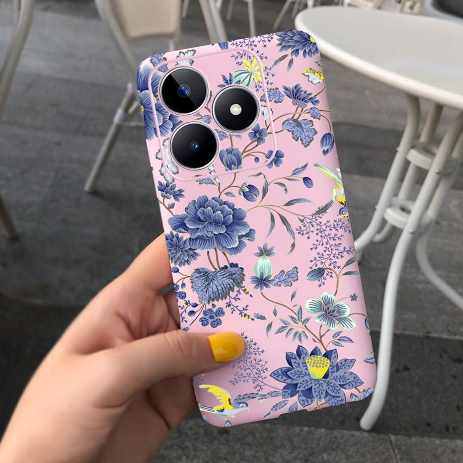 For Realme C53 C51 Cases Shockproof Soft Luxury Silicone TPU Bumper Case For RealmeC51 C 51 C 53 Flower Painting Girly Capa Etui