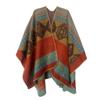 Oversized Knit Shawl With Jacquard Warm Fleece-Like Wrap Women Winter Streetwear