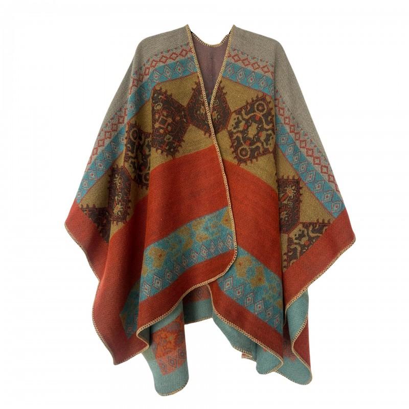 Oversized Knit Shawl With Jacquard Warm Fleece-Like Wrap Women Winter Streetwear