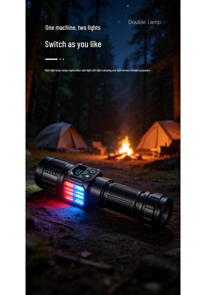 Multi-functional LED Flashlight: Magnetic, White Laser, Telescopic Zoom, Digital Display, Outdoor Handheld Work Light