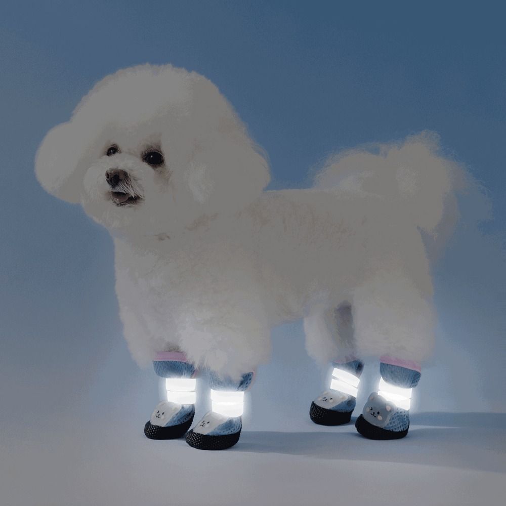 4Pcs/Set Breathable Dog Mesh Shoes Reflective Wear-resistant Anti-Slip Dog Boots Adjustable Dog Paw Protectors for Cats and Dogs
