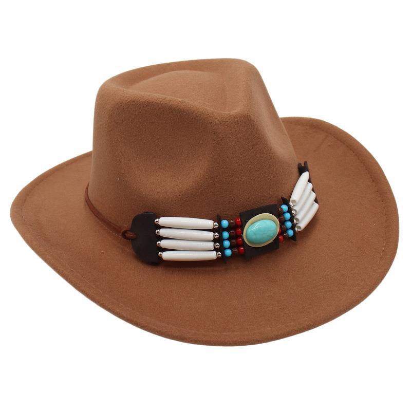 Ethnic Style Western Cowboy Hat Curled Tweed Hat Tibetan Top Hat
