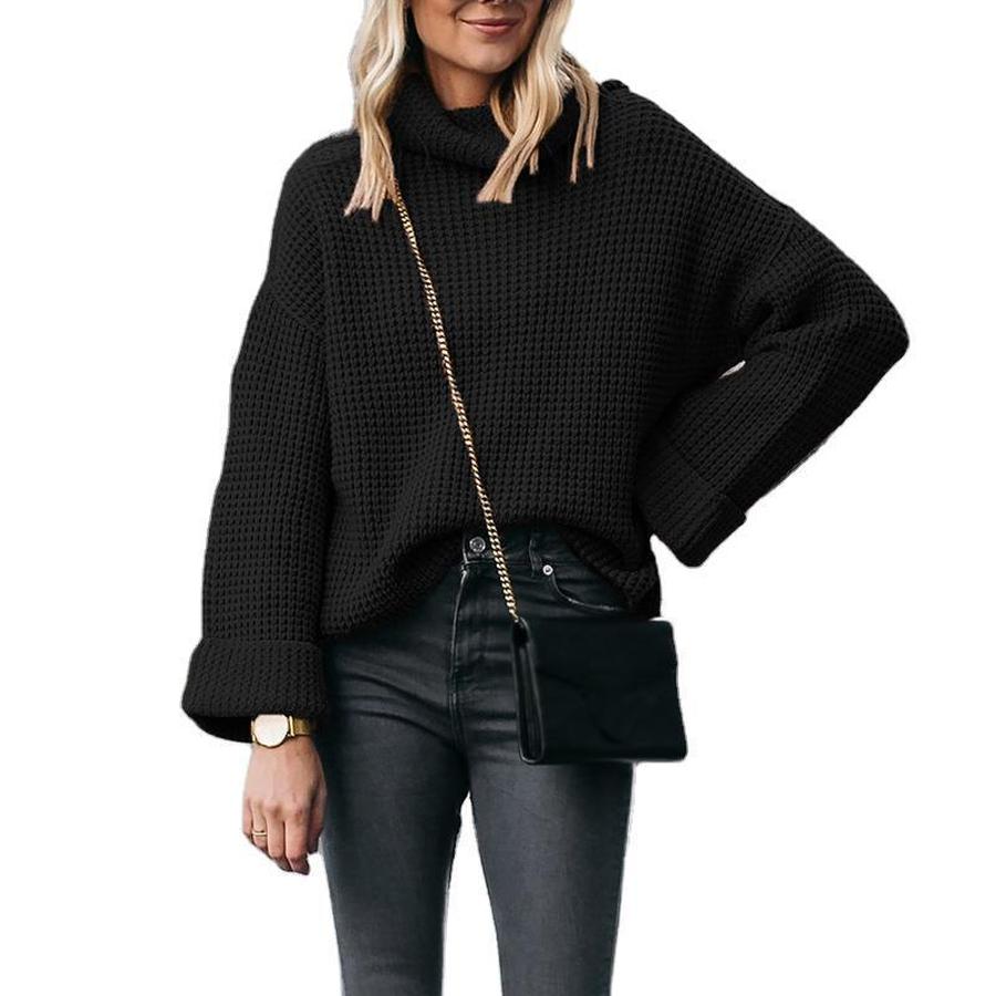 Fall Winter New High Neck Loose Knit Sweater Women's Pullover