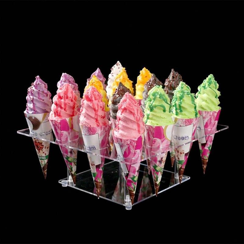 6/16 Holes Acrylic Ice Cream Cone Holder Cupcake Popcorn Rack Party Wedding Buffet Display Stand Transparent Ice Cream Shelf
