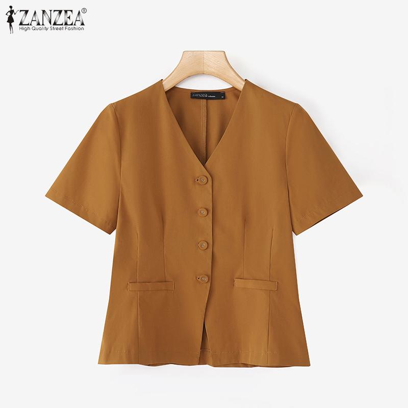 ZANZEA Women Summer V-Neck Short Sleeve Casual Blouse