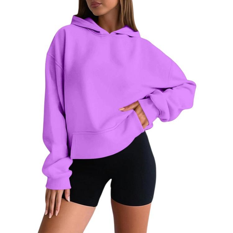 Fashion Hooded Sweatshirt for Women Oversized Drop Shoulder Long Sleeve Solid Color Sweatshirt