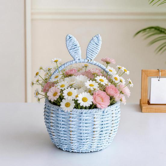 Flower Arrangement Basket, with Built-in Waterproof Lining Design, Weaving Cute Bunny Ear Handle Floral Basket for Wedding Camping