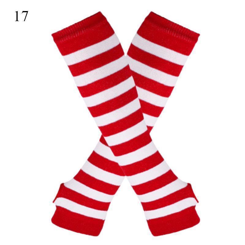 Striped Elbow Gloves Women Emo Gloves Winter Warm Long Sleeves Gloves Women Fingerless Stripe Hip-Hop Knitted Elbow Mittens