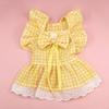 Yousheng 1 Set Pet Princess Dress Lace Patchwork Eye-catching Comfortable Soft Square Collar Dress Up Ruffle Sleeves Plaid Print Puppy Dog Skirt Pet