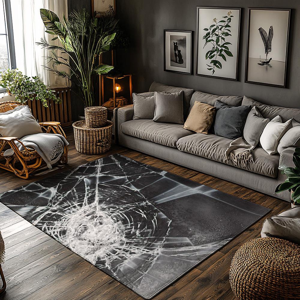 

Modern Cracked Ice Pattern Rug, Dark Bohemian Carpet for Living Room, Plush Non-Slip Sofa Mat with Organic Texture, Cozy Decor 50x80cm