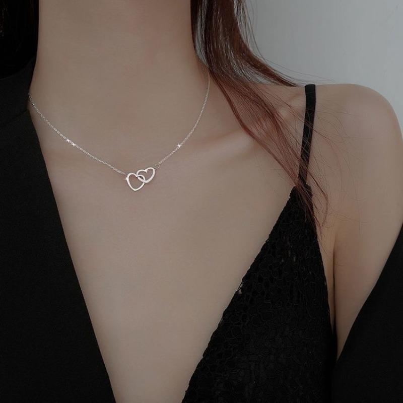 Double Ring Heart-shaped New Simple Necklace Women's Collarbone Chain Women's Niche Design Pendant