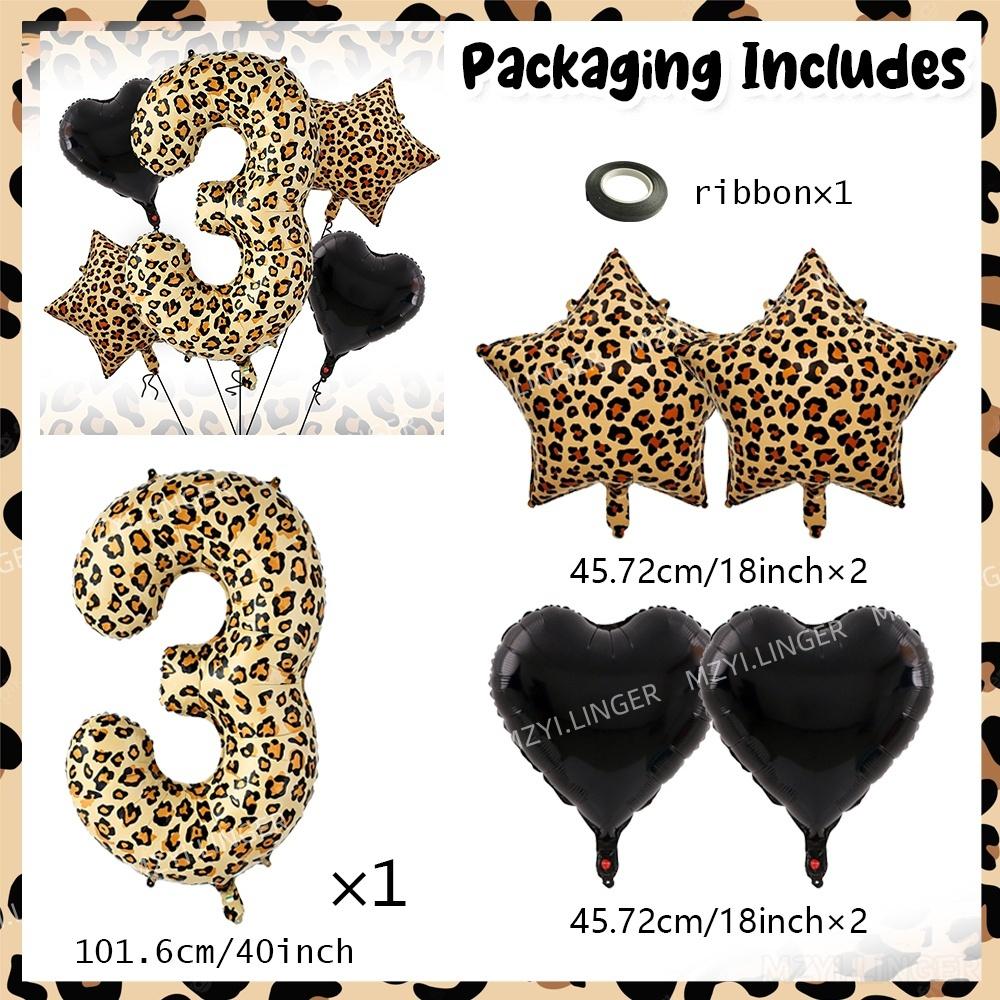 Super Sized 40inch Leopard Print Digital Balloon with Leopard Print Pentagram and Black Heart Balloon for Birthday Party Decor
