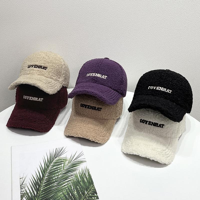 New Lamb Wool Embroidered Letter Baseball Cap Women's Autumn and Winter Warm Cap