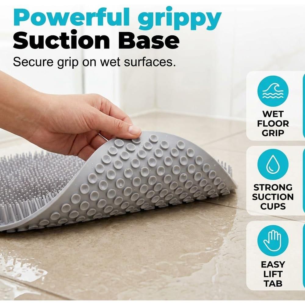 Shower Foot and Back Scrubber, New Silicone Mat with Hanging Hole Suction Cups Body Cleansing Shower Foot Scrubber Back Massager Pad for Men Women
