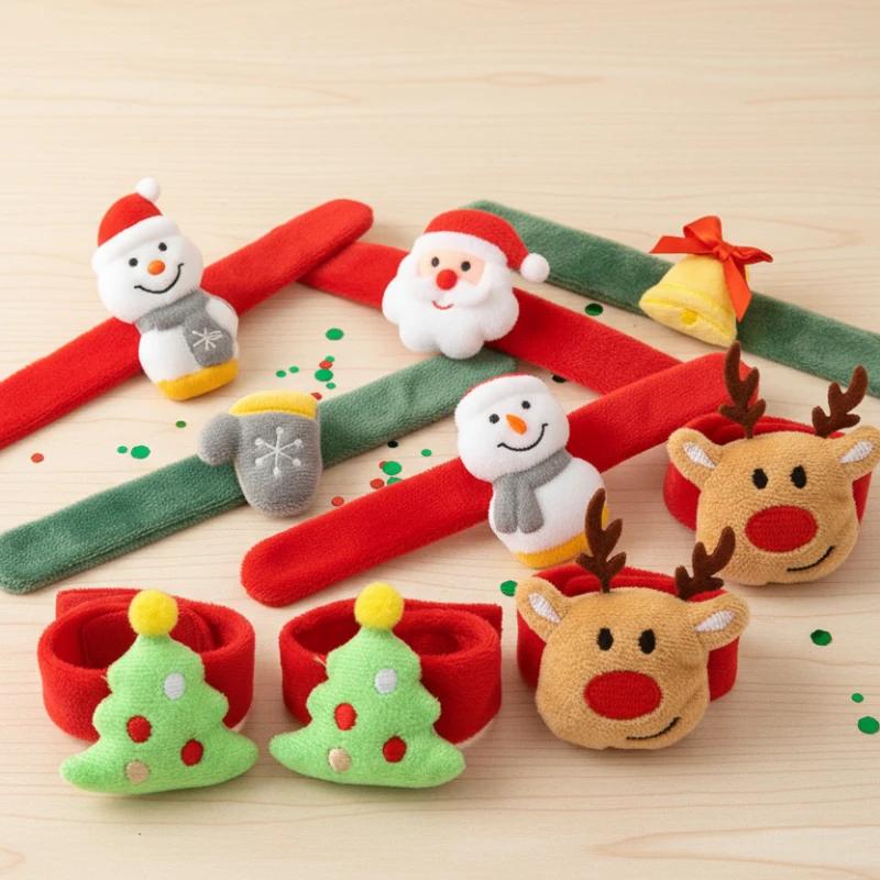 1-10PCS Festive Christmas Slap Bands Santa Reindeer Themed Soft Safe Reusable Decorative Wristbands Fun Holiday Party Favors