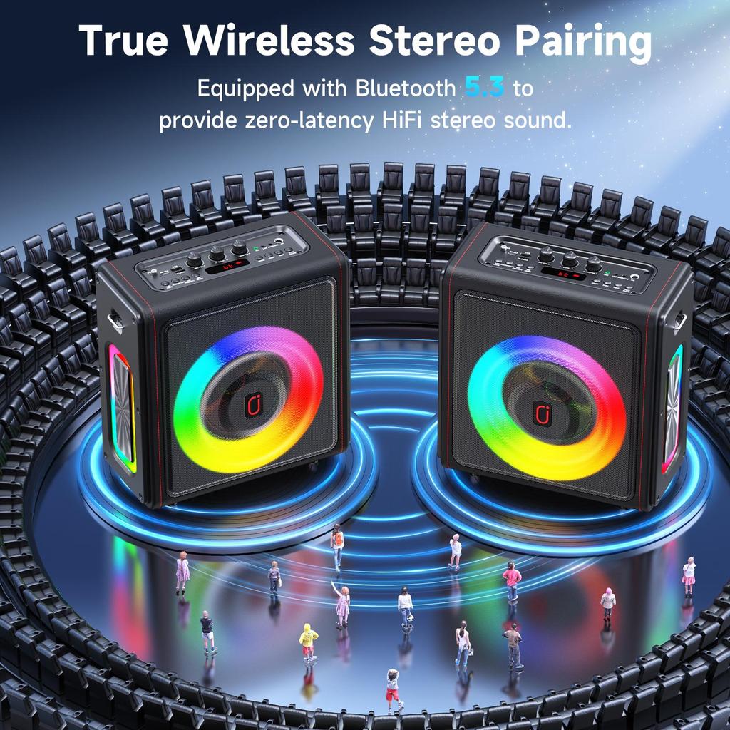 Karaoke Machine with 3 Wireless Mics | Bluetooth 5.3 Speaker with Echo Adjustment & Auto Pitch Correction | PA System with RGB Lights