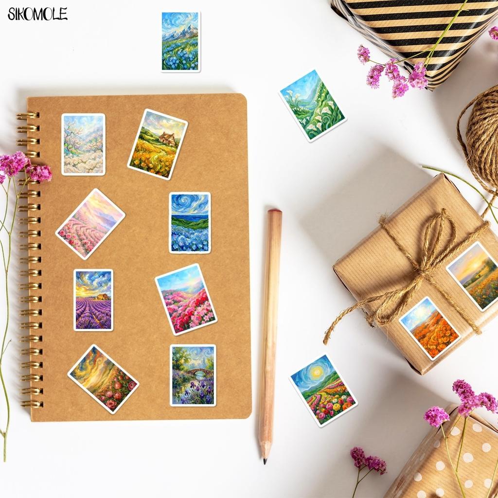 10 30 50Pcs Cartoon Oil Painting Landscape Stickers Book Diy Skateboard Toys Guitar Luggage Suitcase Decoration Graffiti Sticker