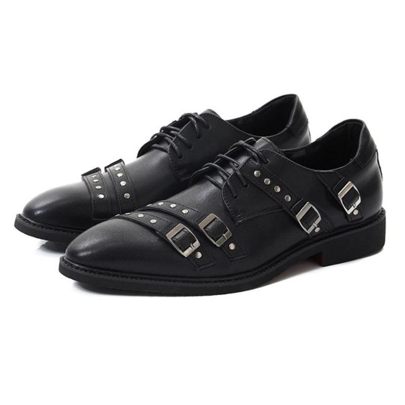 Fashion Retro Black Narrow Band Design Low Heel Pumps Women Fashion Metal Rivet Buckle Decorate Loafers Elegant Commuting Office Shoes