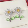 Daisy Stud Earrings Green Leaf Yellow Flower Fancy Ear Accessories Gathering Gathering Luxurious Zircon Crystal Earrings Stylish TrendyFlower
