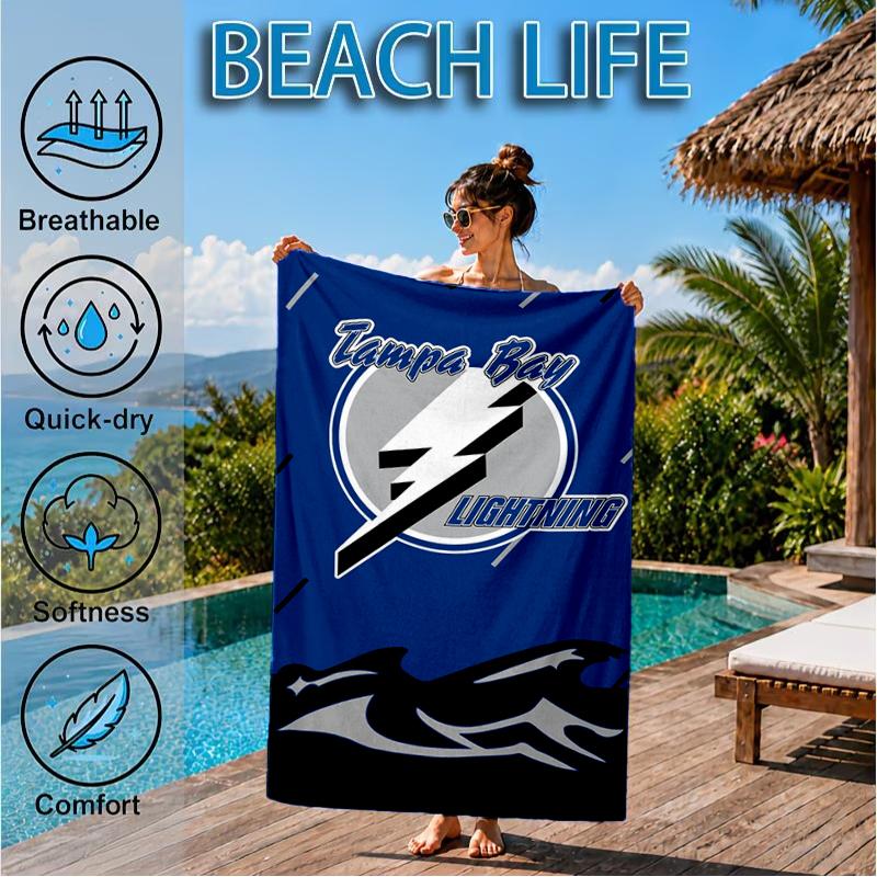 Bay Lightning Hockey Beach Towel, Super Soft Microfiber, Perfect Gift for Her/Him, Birthday, for Pool, Beach, Travel, Decor Beach Party