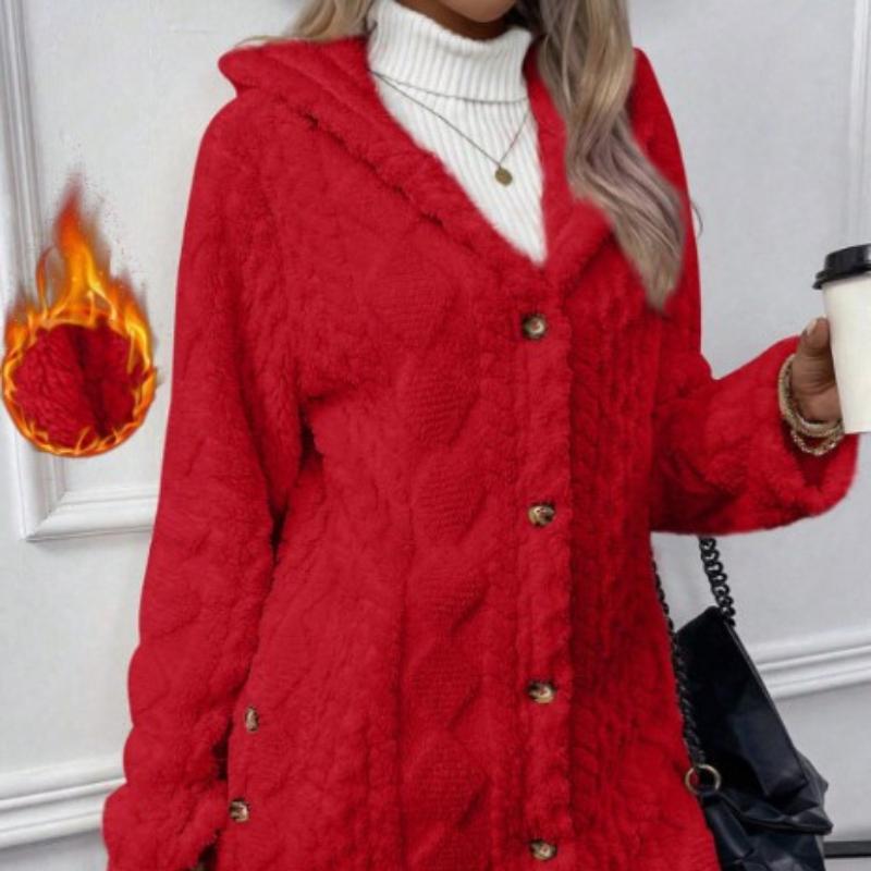 

Зимняя новая однотонная куртка с капюшоном, кардиган на пуговицах с длинным рукавом, повседневная куртка 2XL красный