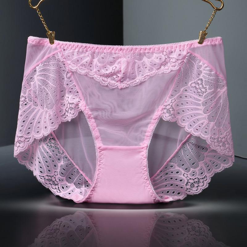 Lace High Waist Briefs Cinching Hip Lifting Underwear for Women Pure Cotton Antibacterial Strong Seamless Triangle Panties