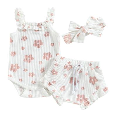 Pasgeboren babymeisje kleding bloemen mouwloze romper bodysuit + ruches bloeiers shorts baby zomer outfits set
