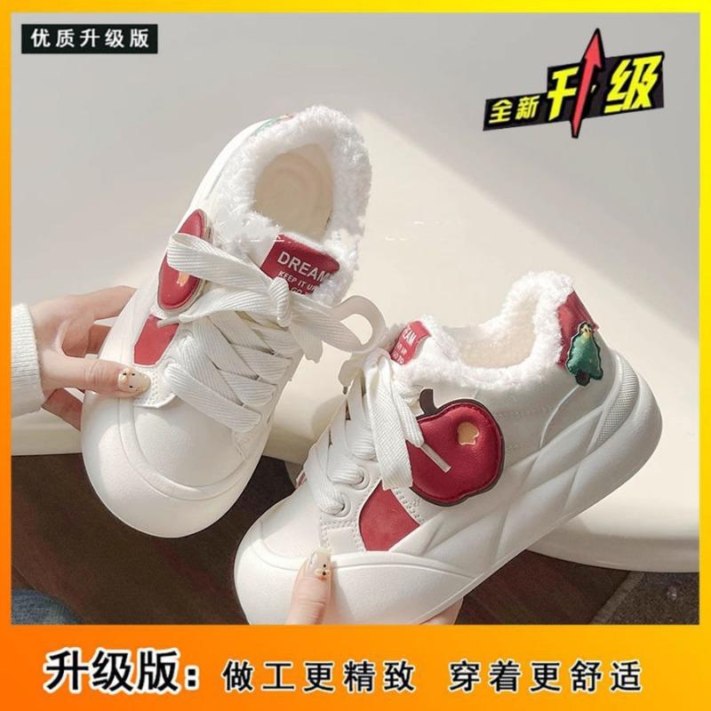 High-value velvet board shoes women's new niche versatile shoes bread shoes two cotton shoes