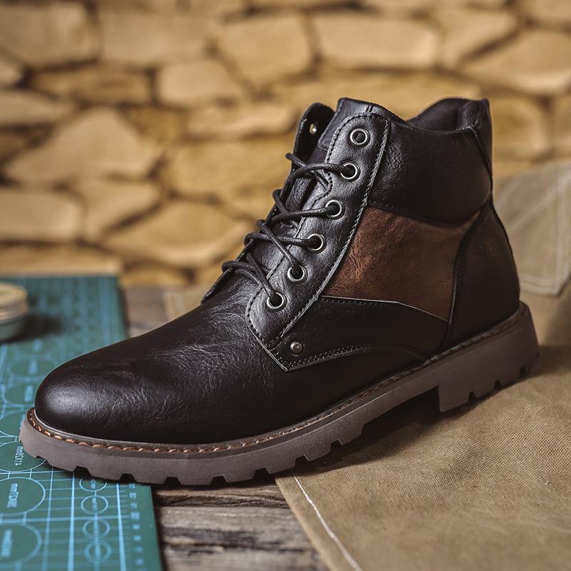 Men's Cross-Border Large Leather Boots, Fall/Winter Fashion Mid-Cut High-Top British Martin Boots, US Sizes.